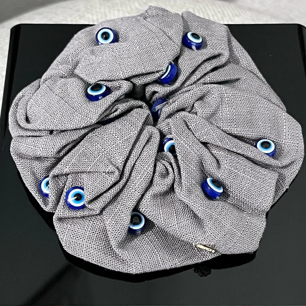 LELE SADOUGHI NWT AUTHENTIC EVIL 🧿EYE OVERSIZED WOVEN LINEN -BLEND SCRUNCHIE - Picture 1 of 11